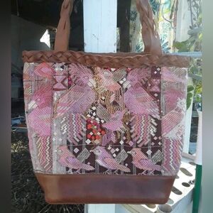 Pink and Brown Vintage Woven Tote Bag